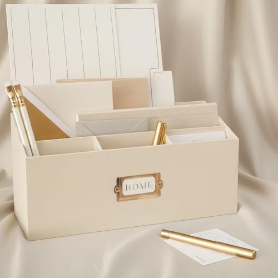 Desktop Organizer Bamboo - Organizador de Correspondências Estiloso em Linho