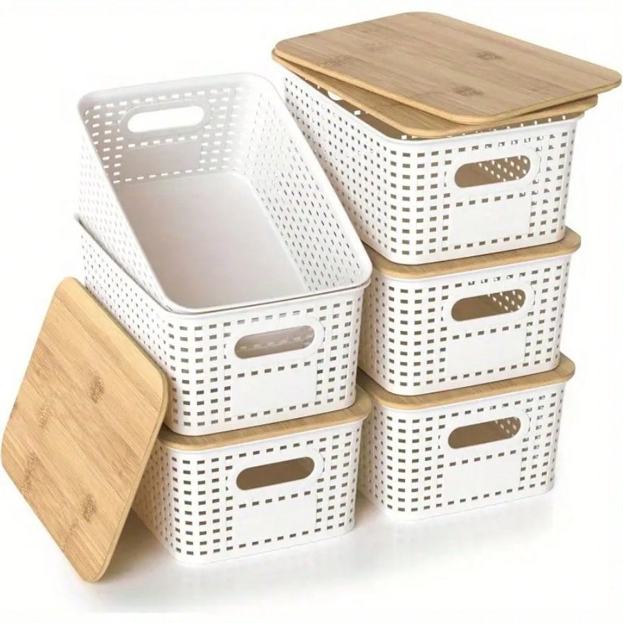 Desktop Organizer Bamboo - Conjunto de 6 Caixas de Armazenamento