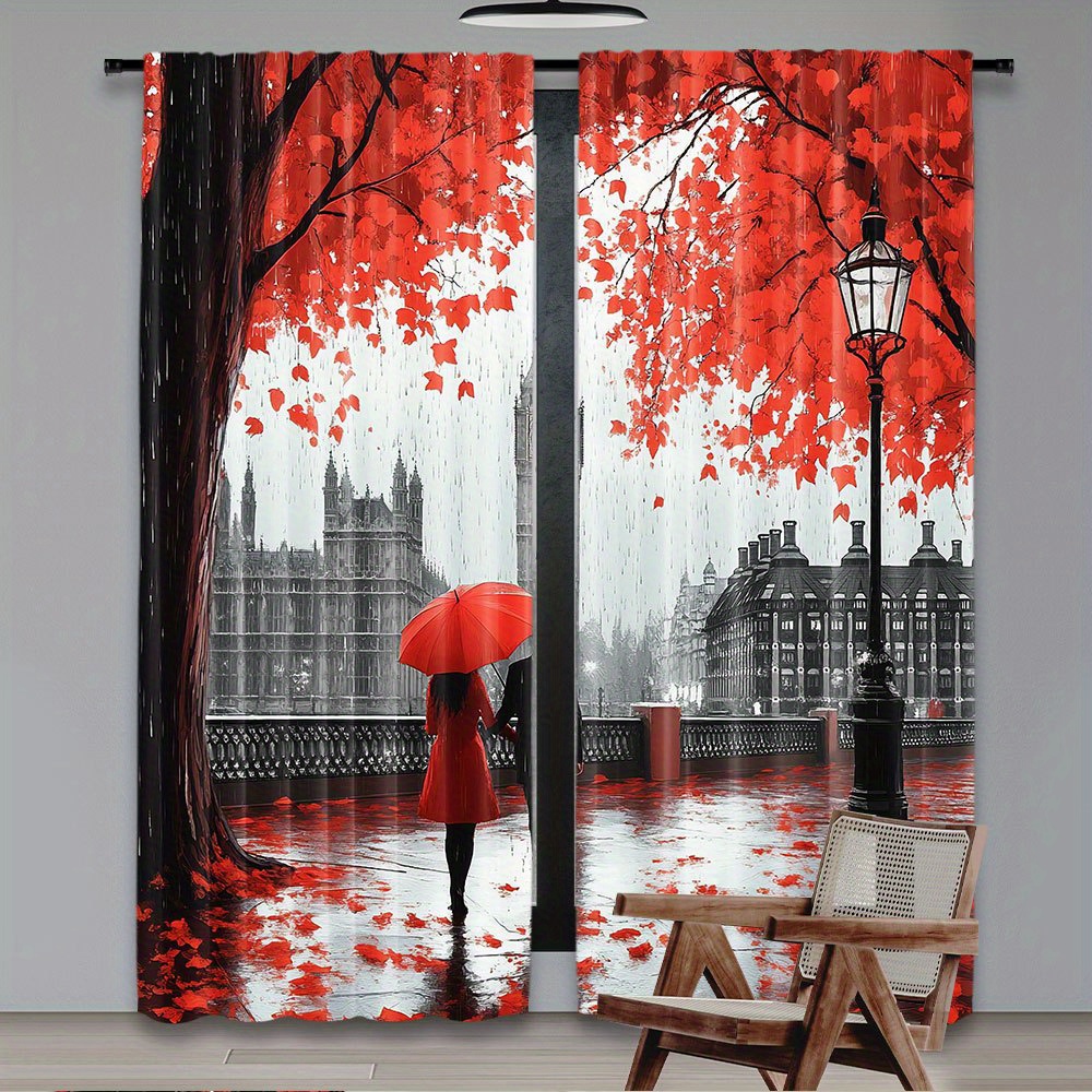 Home Office Of London - Cortinas Românticas de Folhas Vermelhas de